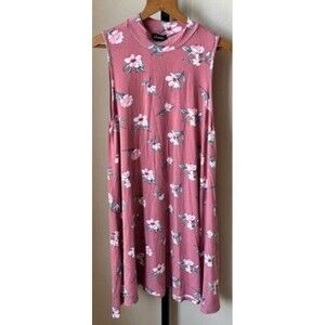 Floral Print Sz XL Sleeveless Soft Stretchy Swing Mock Neck Dress JUSTIFY
